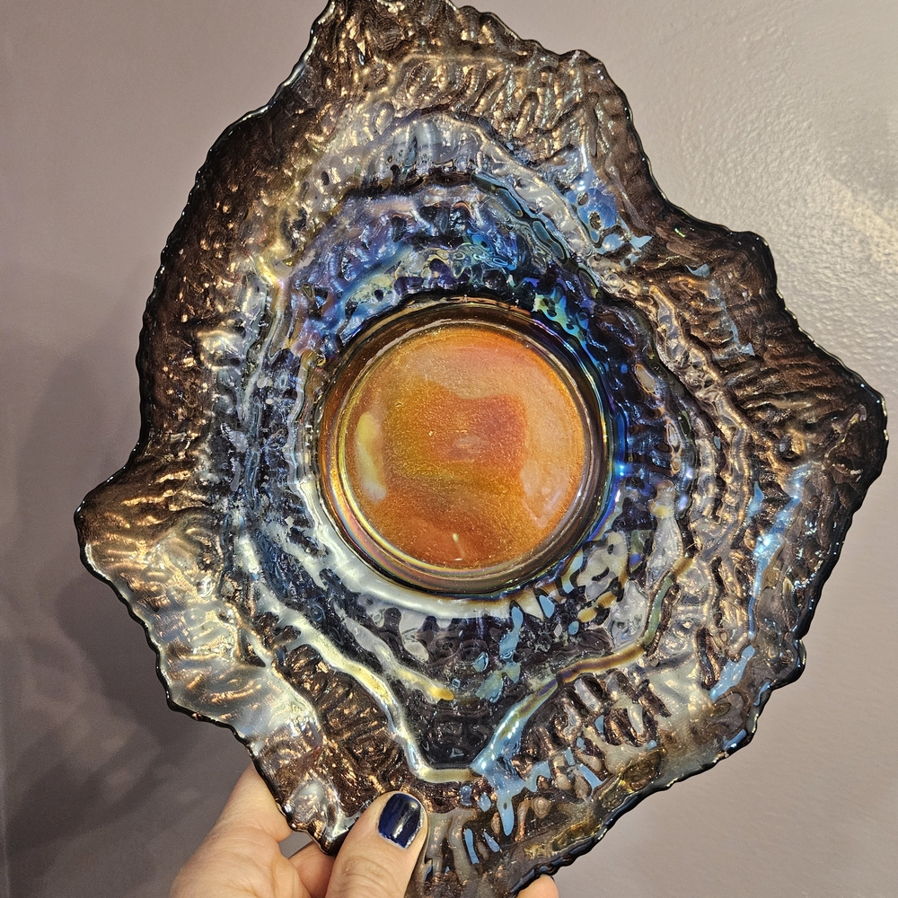 Vintage MCM Iridescent Abaolone Shell Dish 10×8 In
